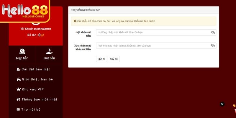 Cách rút tiền tại Hello88